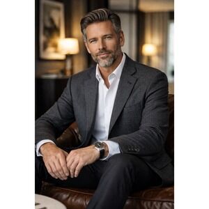 Brooks Brothers Men Gray 100% Wool Herringbone Sport Coat Blazer 44L Regent Fit